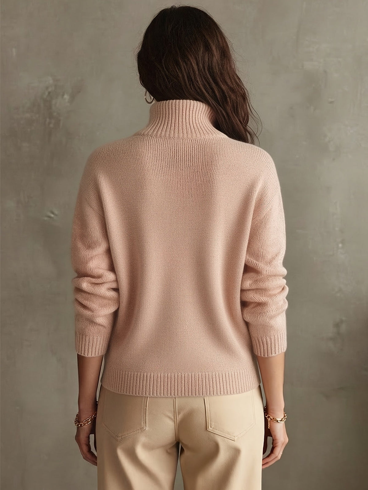 Comfortable Pink Knit Sweatshirt for Women with Mock Neck Long Sleeve Quarter Zip Ribbed Oversized Style